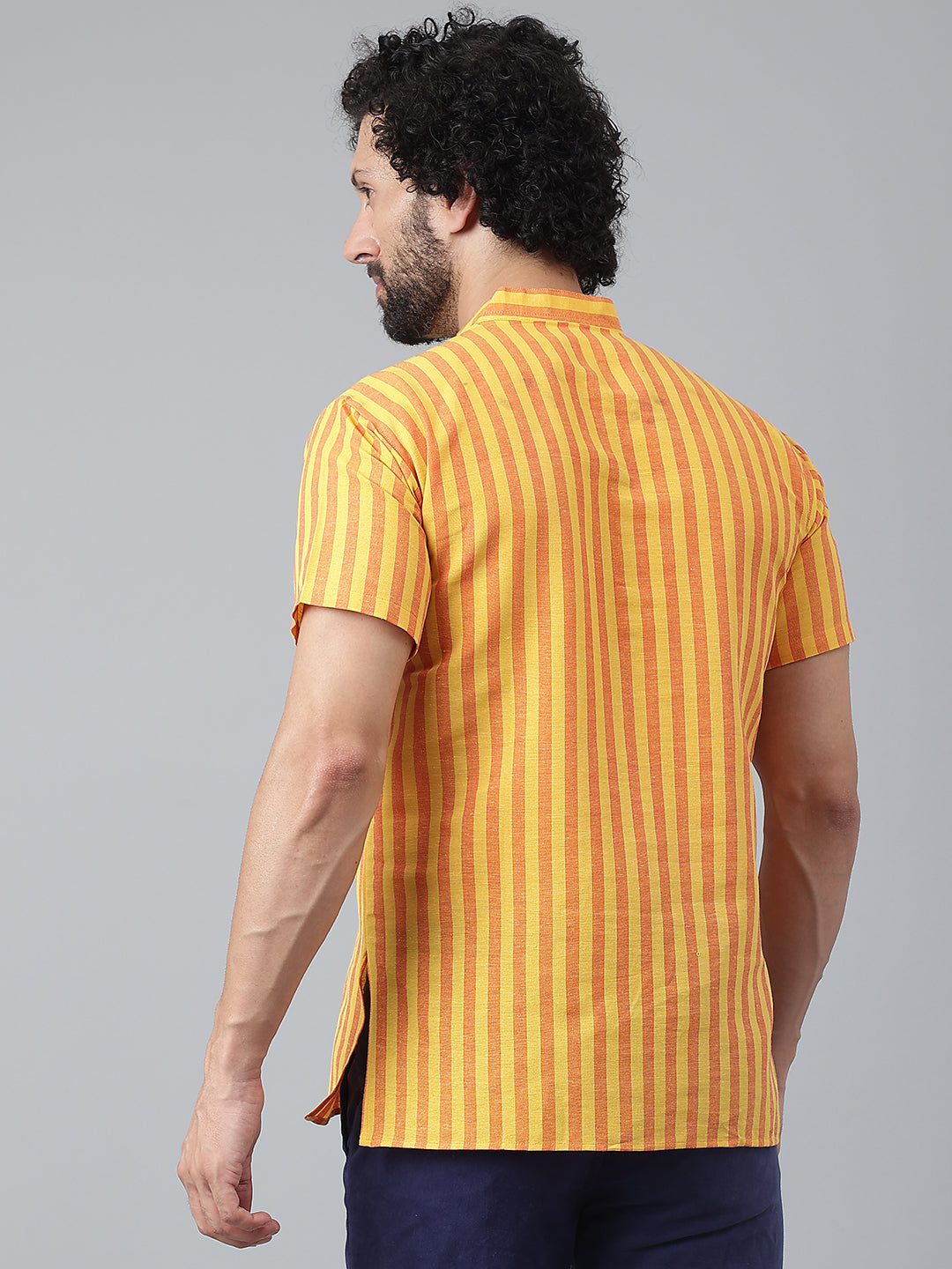 RIAG Yellow Color Short Sleeves Casual Men's Cotton Short Kurta | Grocsy