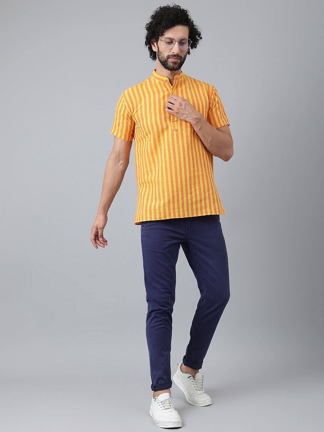 RIAG Yellow Color Short Sleeves Casual Men's Cotton Short Kurta | Grocsy