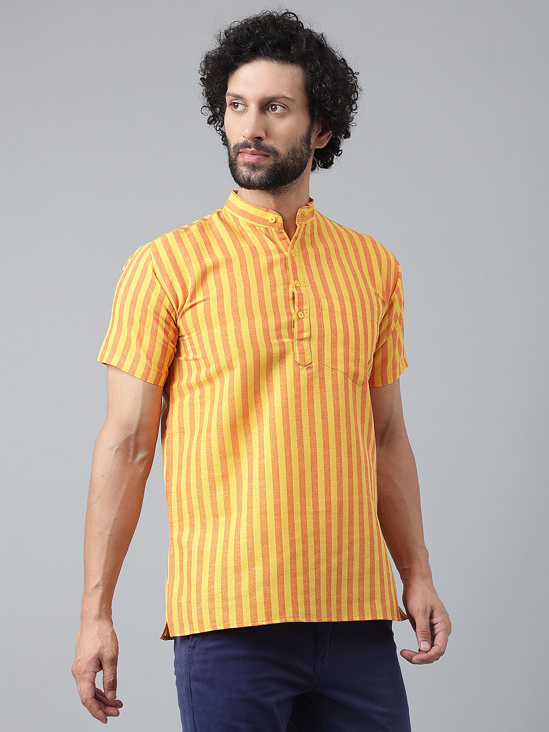 RIAG Yellow Color Short Sleeves Casual Men's Cotton Short Kurta | Grocsy