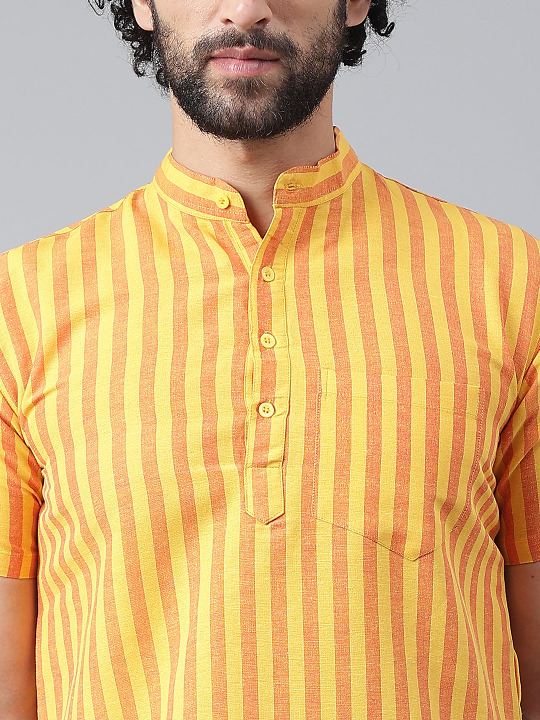 RIAG Yellow Color Short Sleeves Casual Men's Cotton Short Kurta | Grocsy