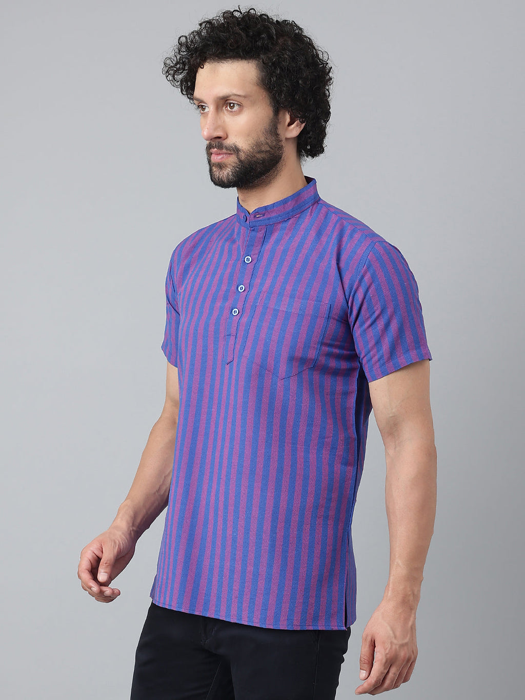 RIAG Navy Blue Color Short Sleeves Casual Men's Cotton Short Kurta | Grocsy