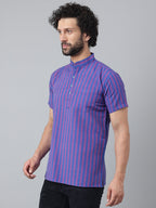 RIAG Navy Blue Color Short Sleeves Casual Men's Cotton Short Kurta | Grocsy