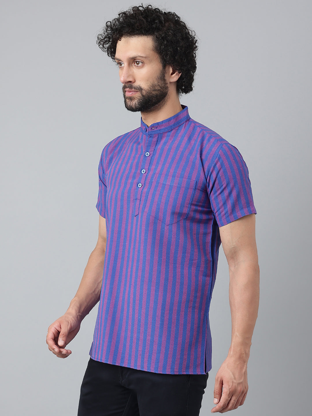 RIAG Navy Blue Color Short Sleeves Casual Men's Cotton Short Kurta | Grocsy