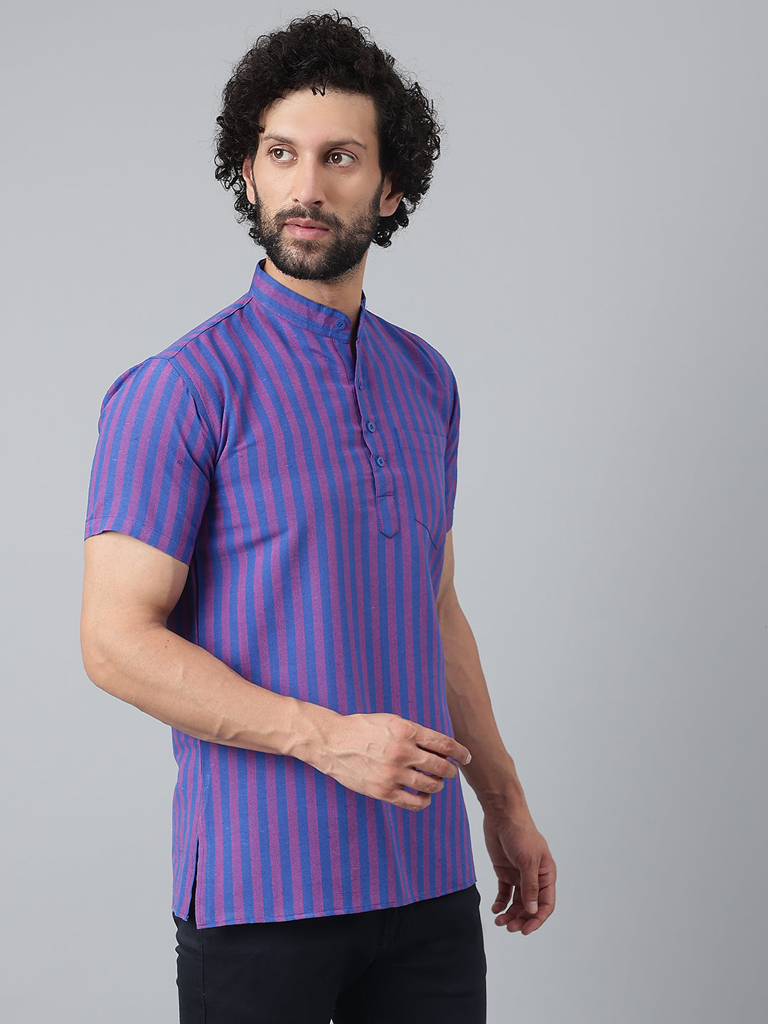 RIAG Navy Blue Color Short Sleeves Casual Men's Cotton Short Kurta | Grocsy