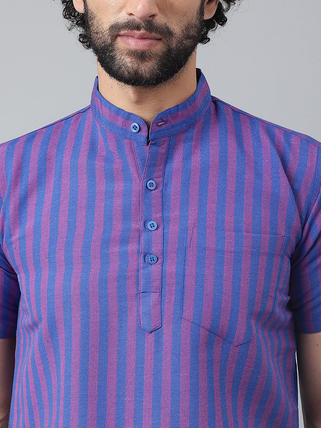 RIAG Navy Blue Color Short Sleeves Casual Men's Cotton Short Kurta | Grocsy