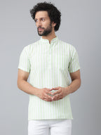 RIAG Green Color Short Sleeves Casual Men's Cotton Short Kurta | Grocsy
