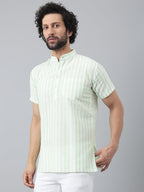 RIAG Green Color Short Sleeves Casual Men's Cotton Short Kurta | Grocsy