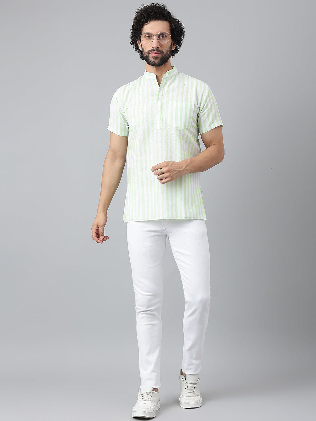 RIAG Green Color Short Sleeves Casual Men's Cotton Short Kurta | Grocsy