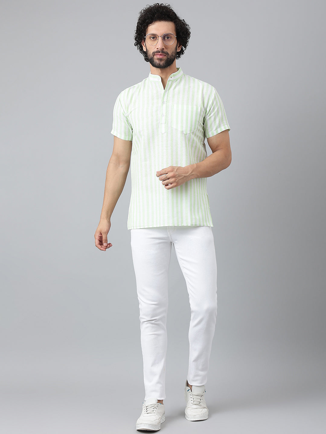 RIAG Green Color Short Sleeves Casual Men's Cotton Short Kurta | Grocsy