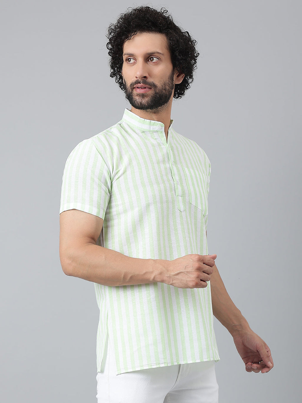 RIAG Green Color Short Sleeves Casual Men's Cotton Short Kurta | Grocsy