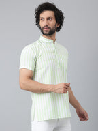 RIAG Green Color Short Sleeves Casual Men's Cotton Short Kurta | Grocsy