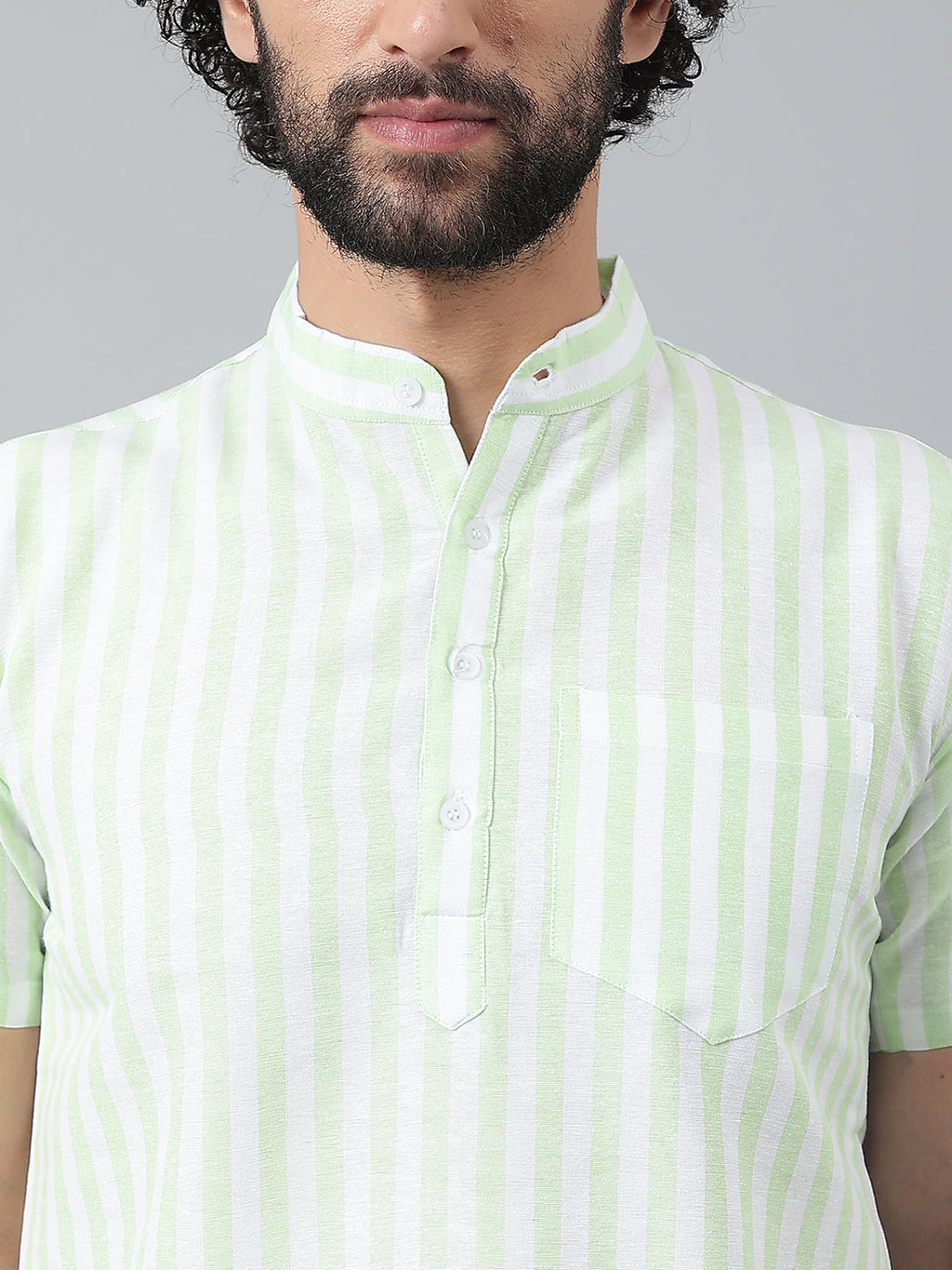 RIAG Green Color Short Sleeves Casual Men's Cotton Short Kurta | Grocsy