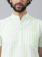 RIAG Green Color Short Sleeves Casual Men's Cotton Short Kurta | Grocsy