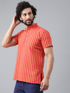 RIAG Red Color Short Sleeves Casual Men's Cotton Short Kurta | Grocsy