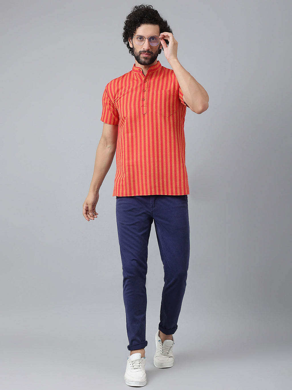 RIAG Red Color Short Sleeves Casual Men's Cotton Short Kurta | Grocsy