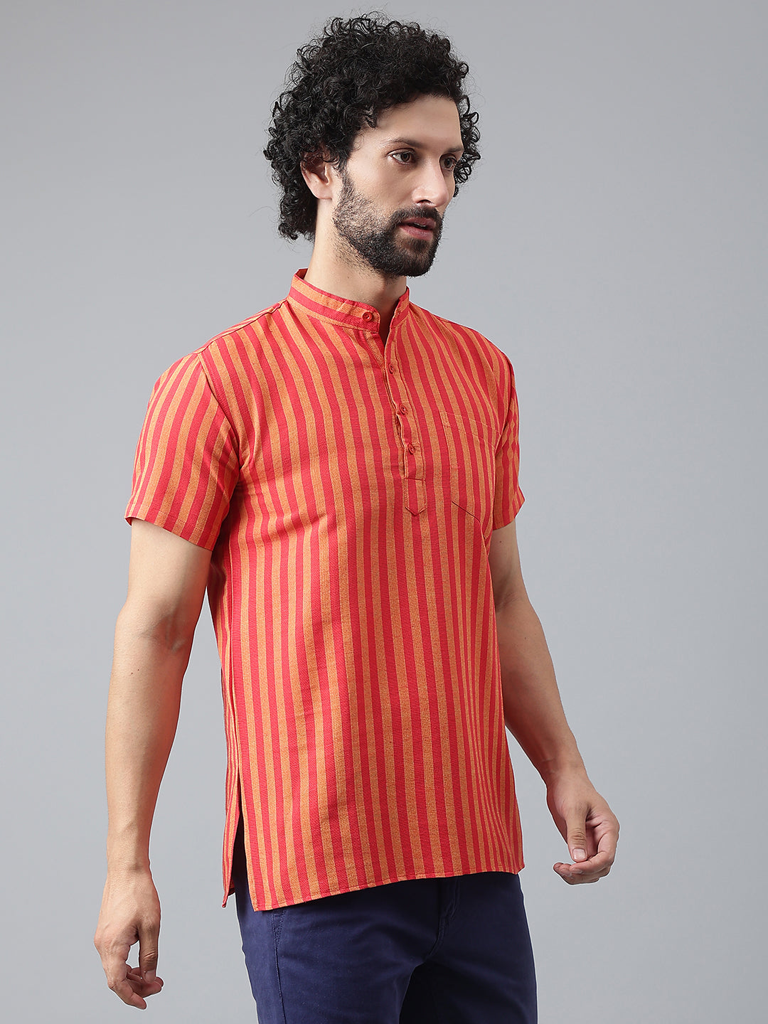 RIAG Red Color Short Sleeves Casual Men's Cotton Short Kurta | Grocsy