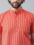 RIAG Red Color Short Sleeves Casual Men's Cotton Short Kurta | Grocsy