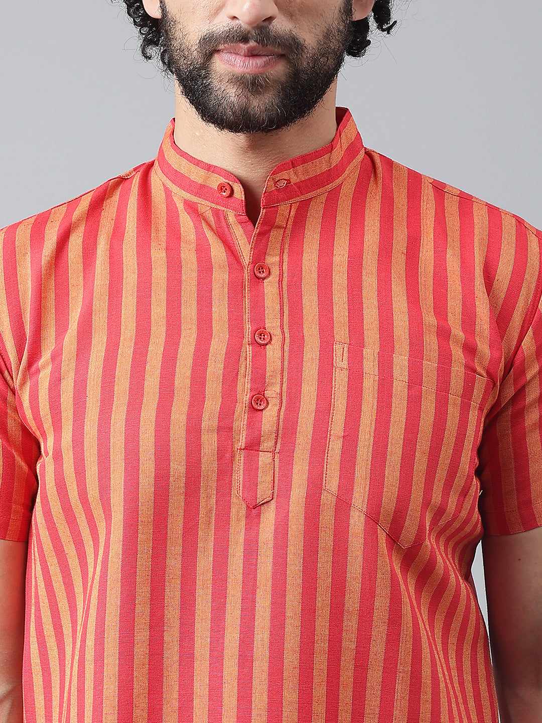 RIAG Red Color Short Sleeves Casual Men's Cotton Short Kurta | Grocsy