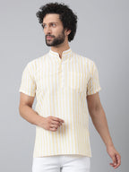 RIAG Beige Color Short Sleeves Casual Men's Cotton Short Kurta | Grocsy