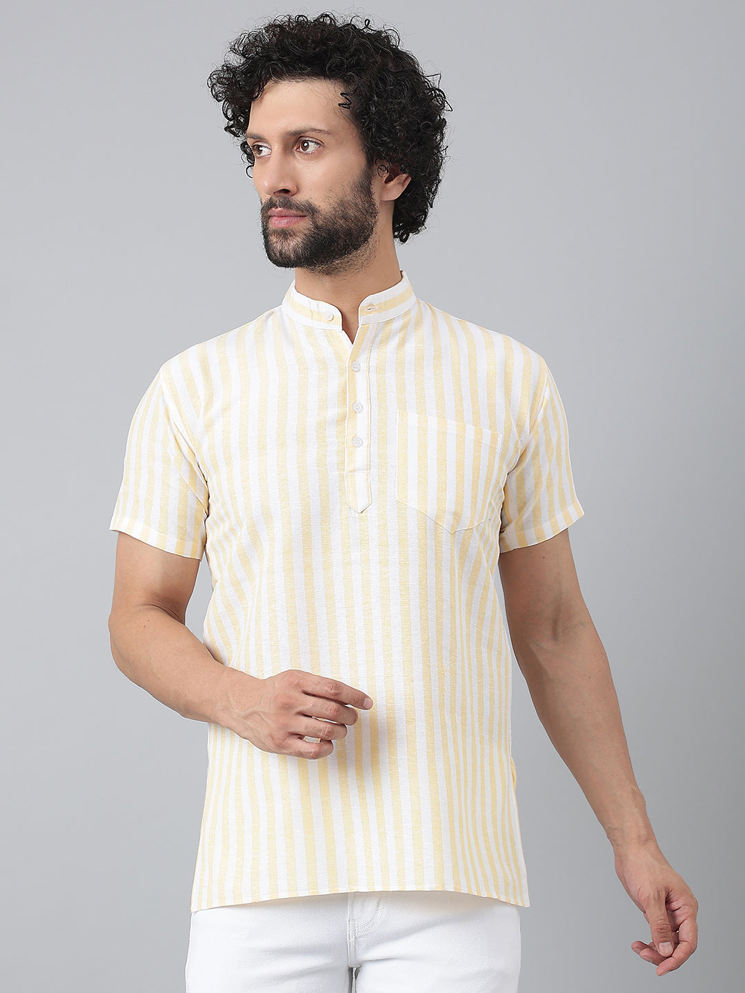 RIAG Beige Color Short Sleeves Casual Men's Cotton Short Kurta | Grocsy