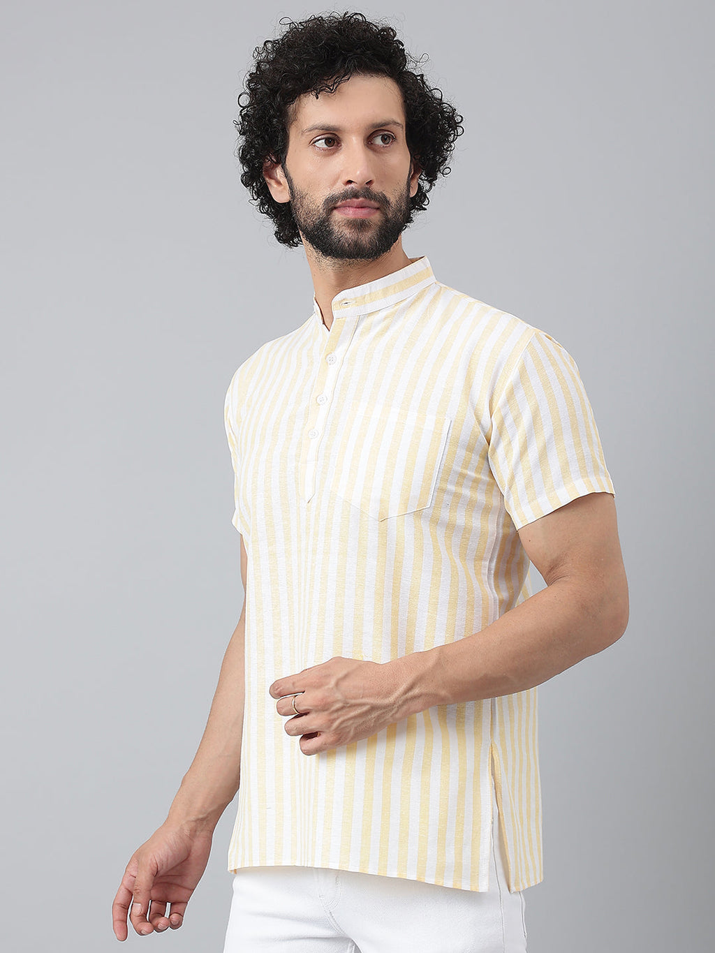 RIAG Beige Color Short Sleeves Casual Men's Cotton Short Kurta | Grocsy