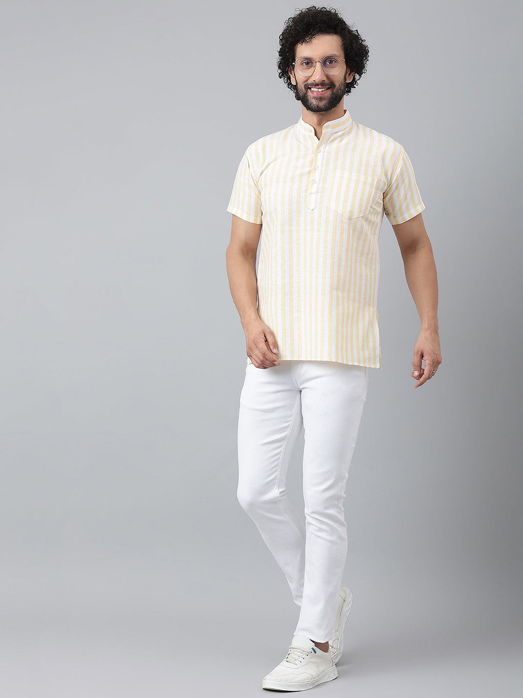 RIAG Beige Color Short Sleeves Casual Men's Cotton Short Kurta | Grocsy