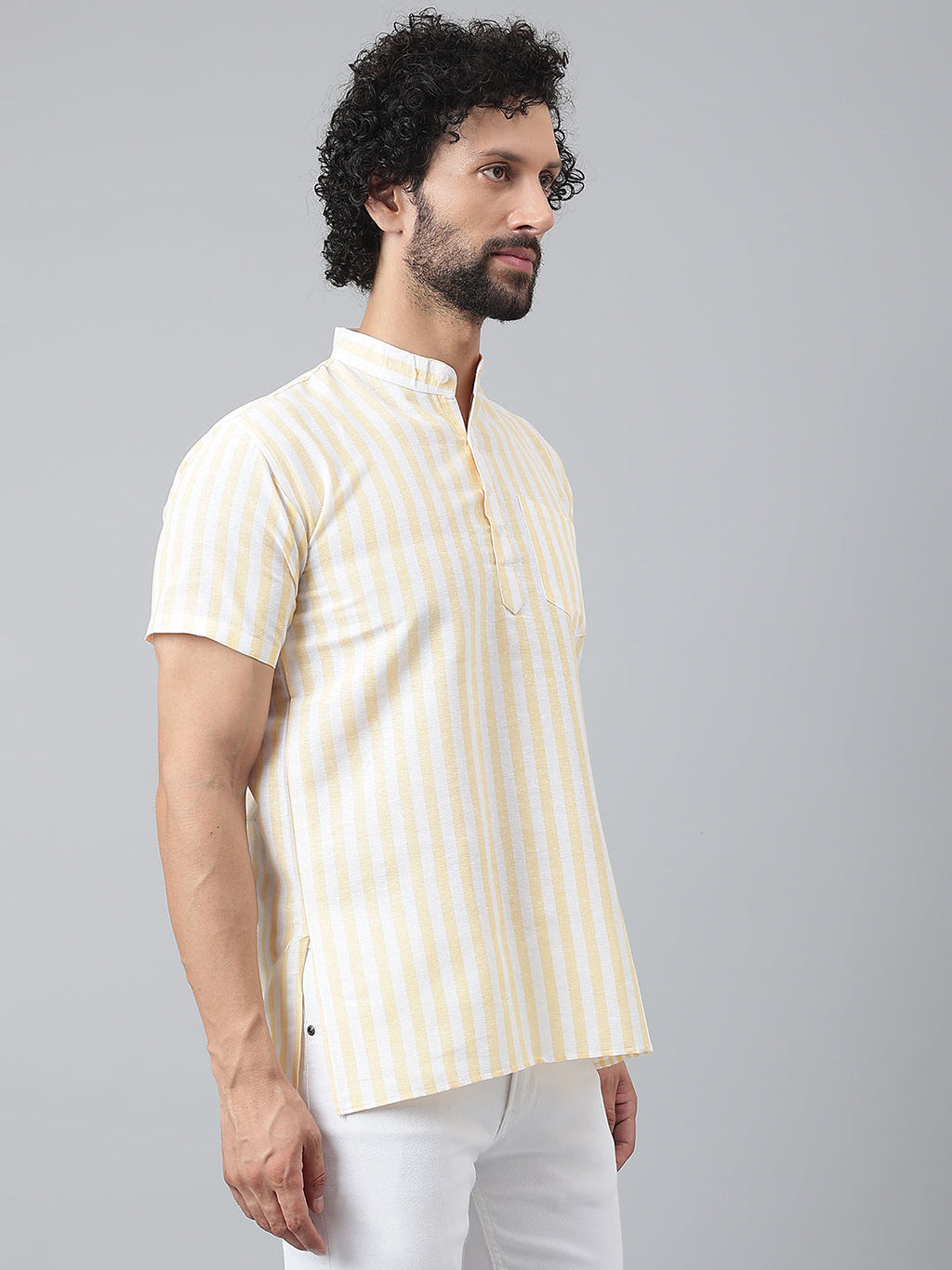 RIAG Beige Color Short Sleeves Casual Men's Cotton Short Kurta | Grocsy