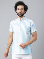 RIAG Blue Color Short Sleeves Casual Men's Cotton Short Kurta | Grocsy