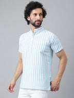 RIAG Blue Color Short Sleeves Casual Men's Cotton Short Kurta | Grocsy