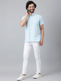 RIAG Blue Color Short Sleeves Casual Men's Cotton Short Kurta | Grocsy
