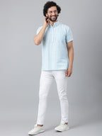 RIAG Blue Color Short Sleeves Casual Men's Cotton Short Kurta | Grocsy