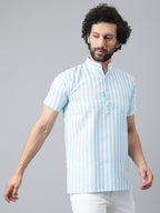 RIAG Blue Color Short Sleeves Casual Men's Cotton Short Kurta | Grocsy