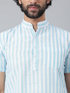 RIAG Blue Color Short Sleeves Casual Men's Cotton Short Kurta | Grocsy