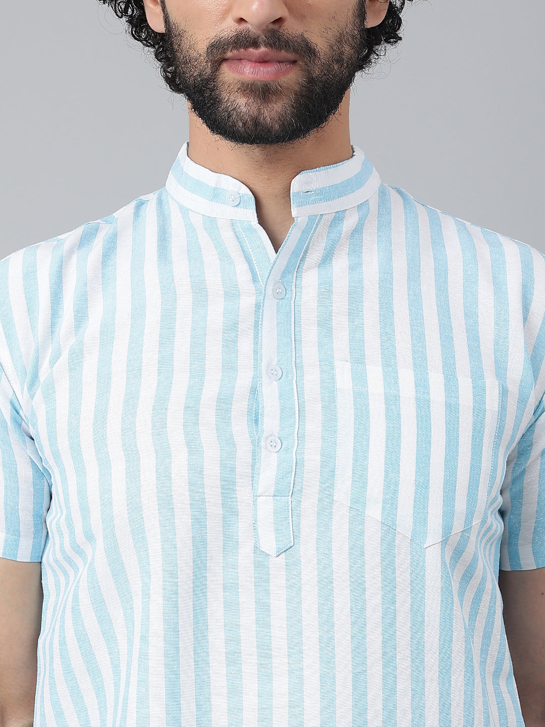 RIAG Blue Color Short Sleeves Casual Men's Cotton Short Kurta | Grocsy