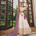 White Heavy Viscose Khatli, Embroidery & Mirror Work Unstitched Lehenga Choli - Sisha Keshav | Grocsy