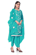 Sea Green Organza Silk Embroidered Work Unstitched Dress Material - Tanvi | Grocsy