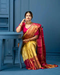 DEIANA'S Beautiful Designer Golden zari Soft Lichi Silk Saree - Yellow | Grocsy