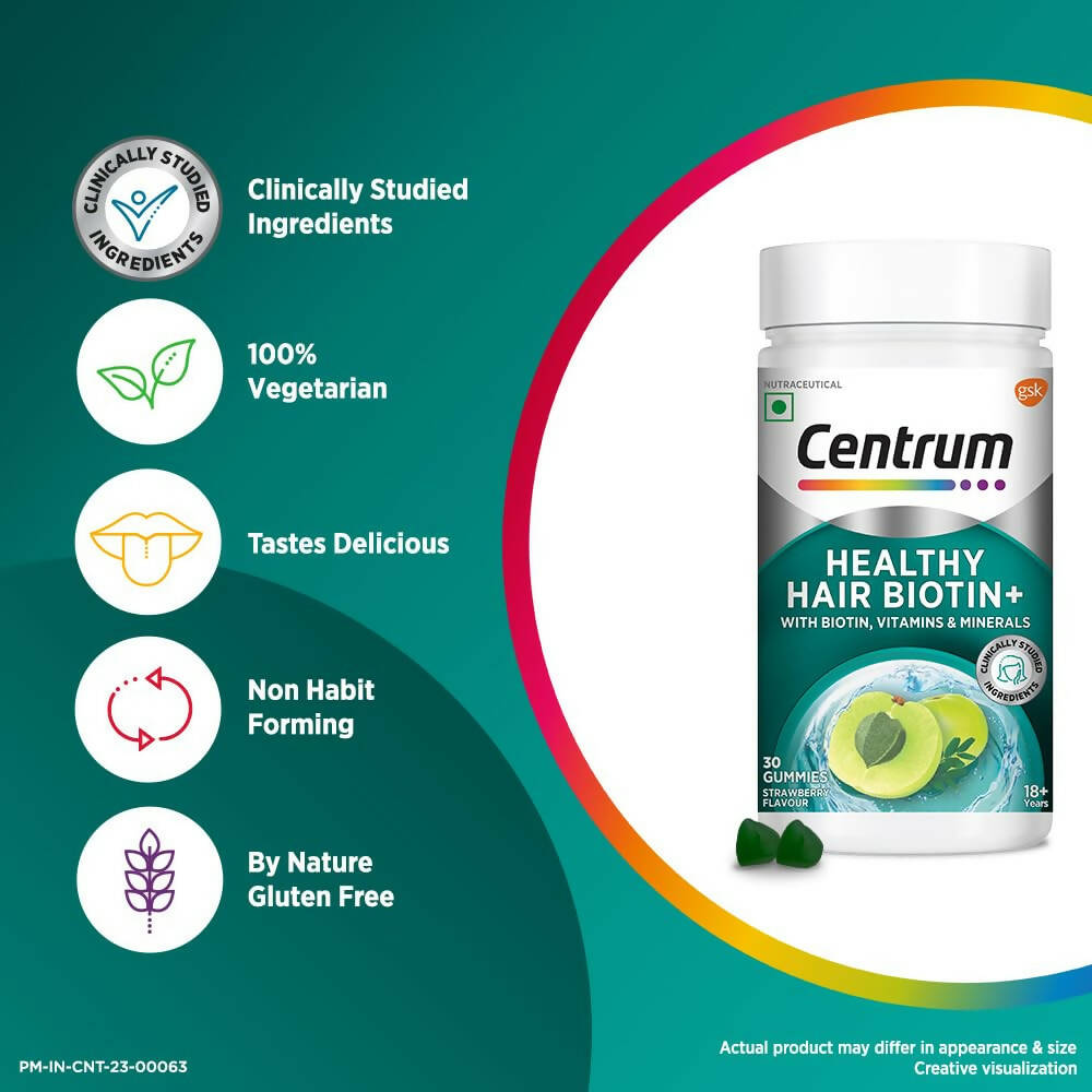 Centrum Healthy Hair Biotin+ Gummies - Strawberry Flavor | Grocsy