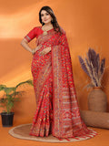 Joban Fashion Red Meena Weaves Pashmina Sarees | Grocsy