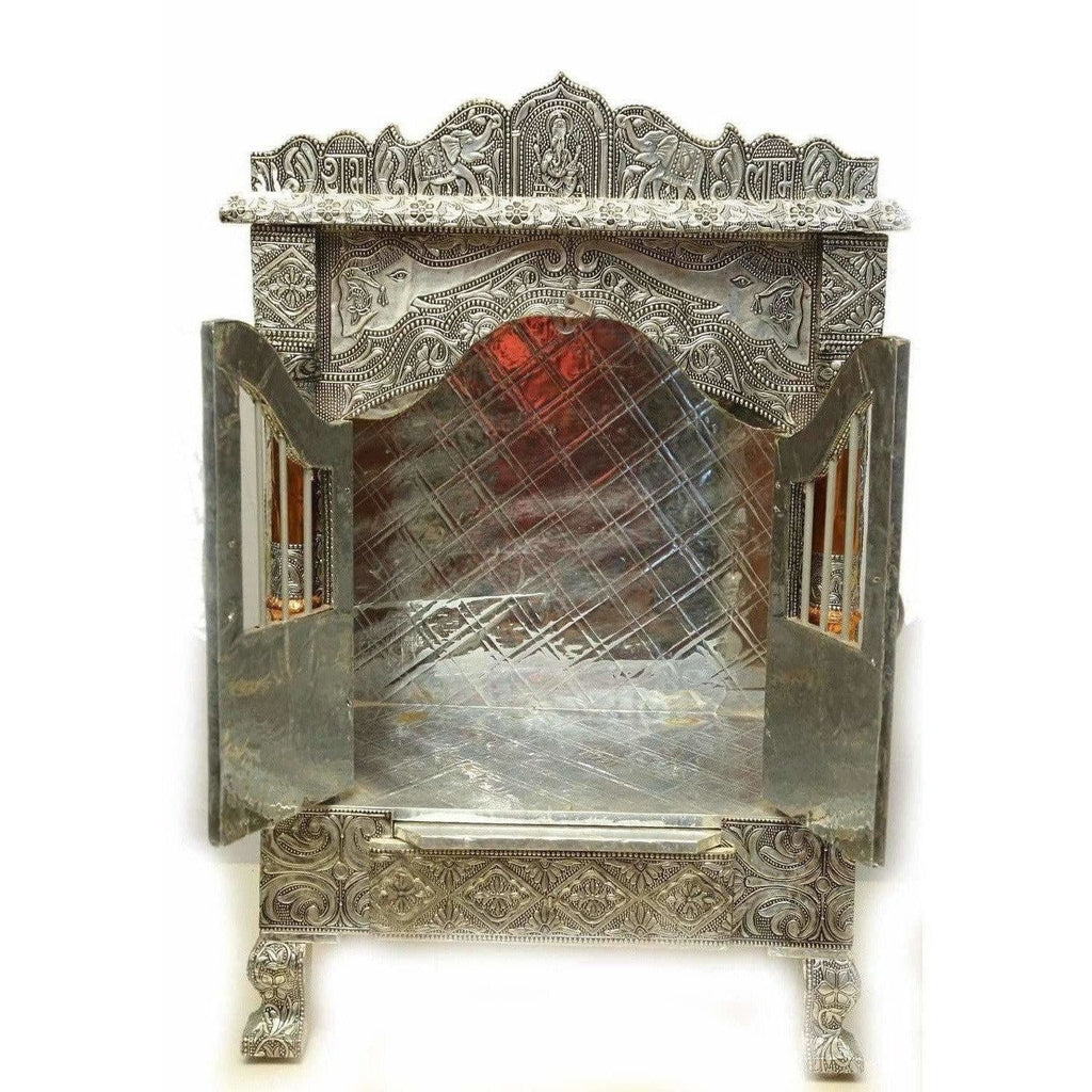 Silver Coated and Copper 2 Door Open Pooja Mandir / Pooja Mandiram Silver Coated and Copper | Grocsy