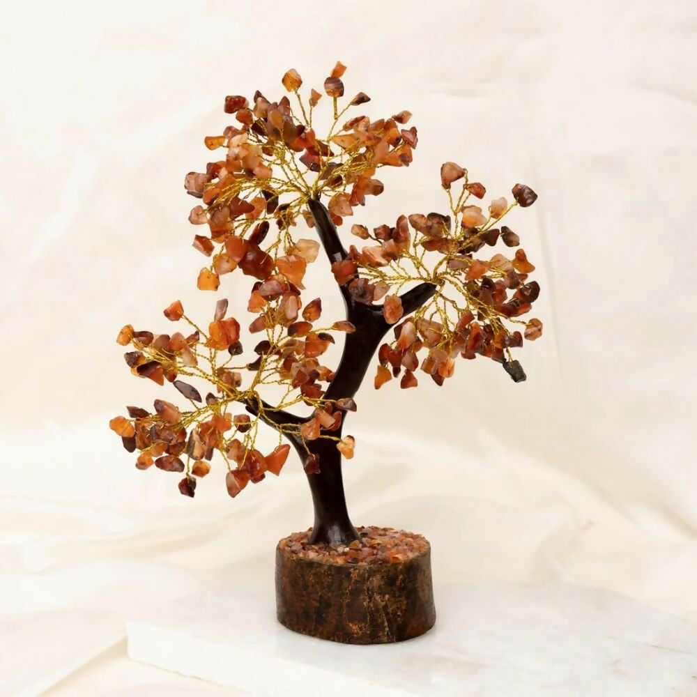 Indianvibez Bodh Carnelian Real Crystal Stone Tree With Wooden Base 300 Beads | Grocsy
