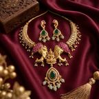 Jewel City Antique Gold Temple Jewelry Set with Kundan Elephant Motif Necklace & Earrings – Indian Bridal Wedding Choker | Grocsy