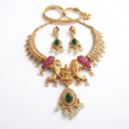 Jewel City Antique Gold Temple Jewelry Set with Kundan Elephant Motif Necklace & Earrings – Indian Bridal Wedding Choker | Grocsy