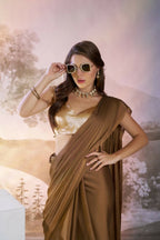 Copper Satin Rangoli Solid Fancy Designer Saree - Nafisa | Grocsy