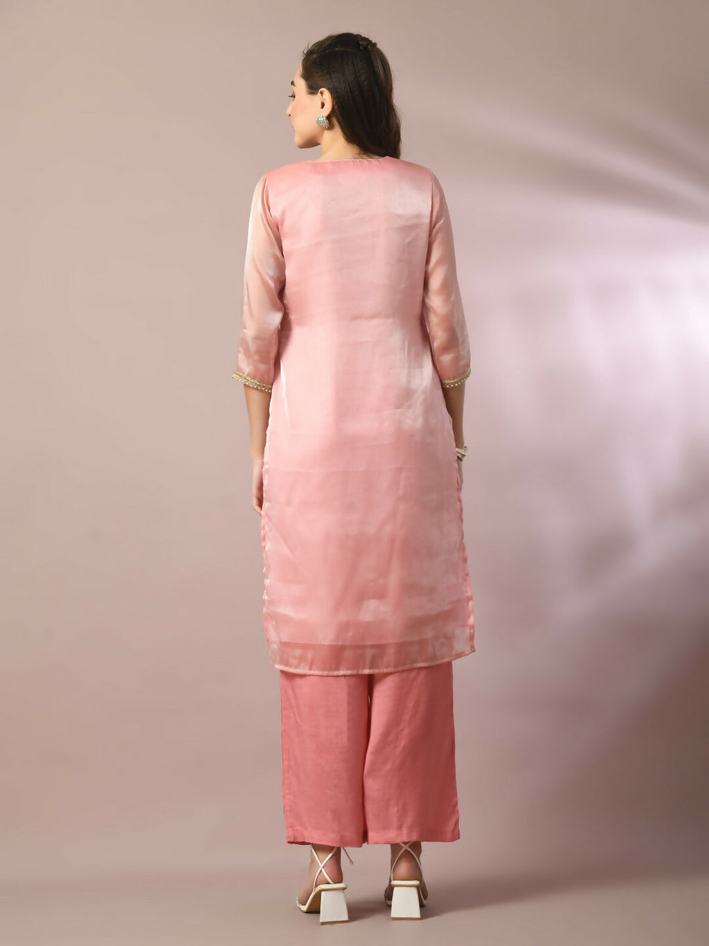 Myshka Women's Pink Solid Straight Party Kurta Set | Grocsy