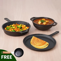 The Indus Valley CASTrong Cast Iron Cookware Set: Tawa + Fry Pan + Wok Kadai, Kitchen set for Home, Pre-seasoned,100% Pure Cast Iron Cookware,Toxin-free Pots and Pans,Tadka Pan | Grocsy