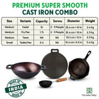 The Indus Valley Super Smooth Cast Iron Set: Frypan+ Kadai+ Tawa, Kitchen set for Home, Nonstick, 100% Pure,Toxin-free, Tadka Pan | Grocsy