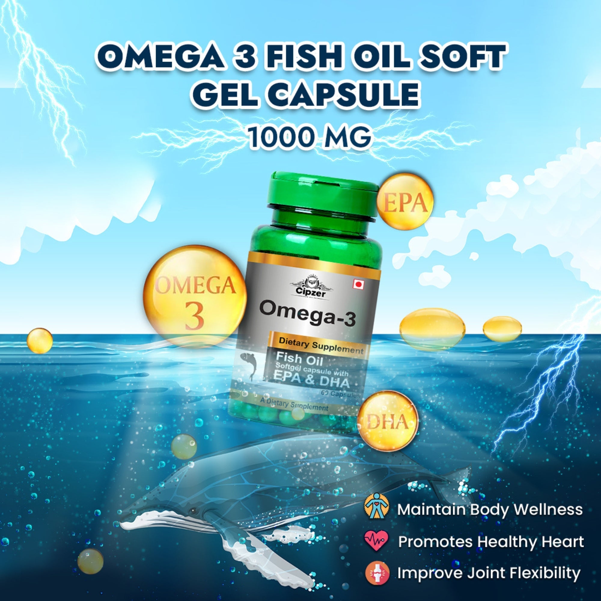 Cipzer Omega 3 Fish Oil Softgel Capsules | Grocsy