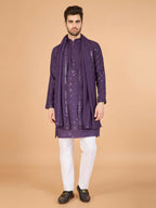 Vastranavya Dusty Purple Exclusive Festival Wear Viscose Silk Thread & Sequence Embroidered Work Kurta with Dupatta | Grocsy