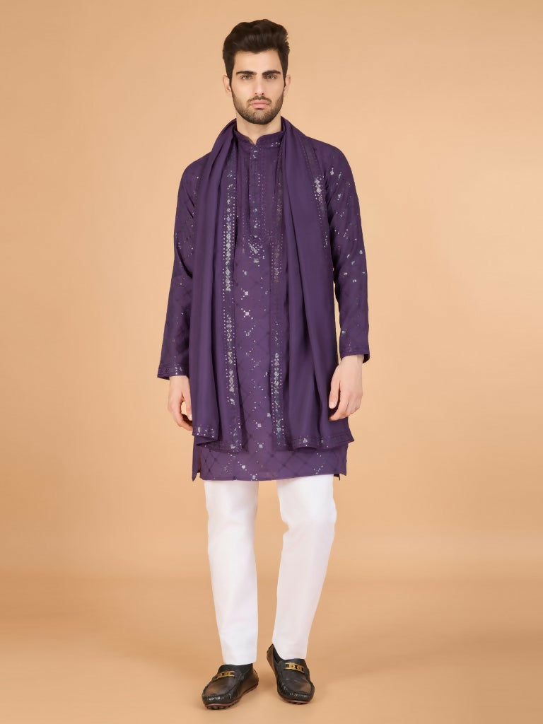 Vastranavya Dusty Purple Exclusive Festival Wear Viscose Silk Thread & Sequence Embroidered Work Kurta with Dupatta | Grocsy